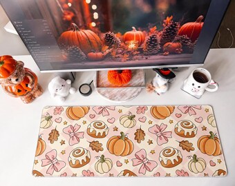 Fall | Pumpkin | Bow | Coquette | Cottage Core | Desk Mat | Mouse Pad | Coaster | DM205