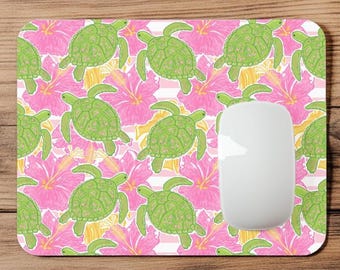 Preppy Tropical Sea Turtles Hot Pink Green | Mousepad | Mouse Pad | Coaster | MP138