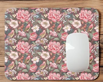 Floral William Morris Pink Blue Floral Birds | Mousepad | Mouse Pad | Coaster | MP157