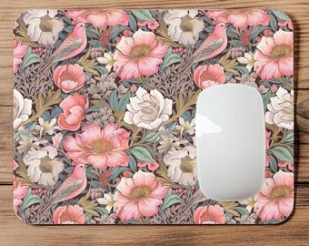 Floral William Morris Pink Floral Birds | Mousepad | Mouse Pad | Coaster | MP154