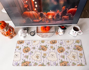Fall | Pumpkin | Teddy Bear Ghost | Coquette | Cottage Core | Desk Mat | Mouse Pad | Coaster | DM202