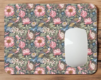 Floral William Morris Pink Blue Floral Birds | Mousepad | Mouse Pad | Coaster | MP155
