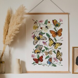 Colorful butterfly print | Vintage butterfly print | Watercolor butterfly | boho art | Butterfly art print | Boho Dorm decor | vintage art