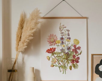 Wildflower artwork | Wildflower painting | Vintage wildflower print | Yellow flower art | Dorm room decor print | Flower art print