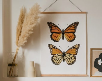 Impresión de mariposa monarca / Impresión monarca / Impresión de arte de mariposa / Decoración de dormitorio