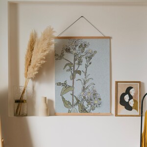 Blue wildflower art print | Wildflower art print | Vintage wildflower print | Yellow flower art | Dorm room decor print | Dorm art print