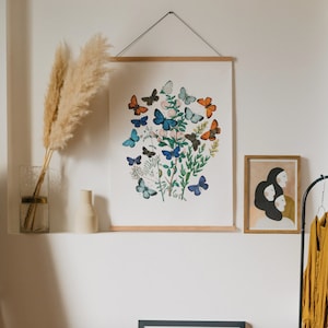 Colorful butterfly print | Vintage butterfly print | Flower and Butterfly print| Butterfly art print | Boho Dorm decor