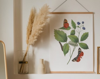 Vintage Butterfly Art Print: Botanical Illustration on Linen Paper