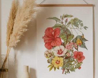 Impresión de arte de hibisco / Obra de arte de flores hawaianas / Pintura de hibisco / Impresión vintage / Impresión de decoración de dormitorio / Impresión de arte de flores