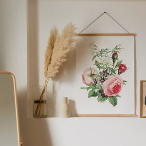 Vintage Rose Bouquet Print Rose Flower Art Pink Floral Illustration ...