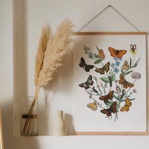 Impresión de mariposa colorida / Impresión de mariposa vintage / Impresión de flores y mariposas / Impresión de arte de mariposa / Decoración del dormitorio Boho