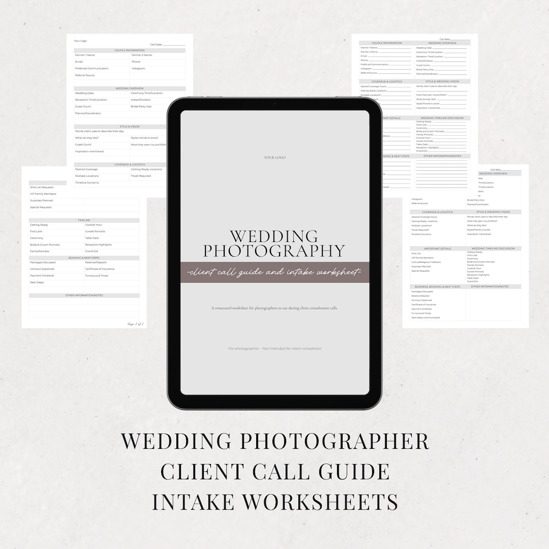Corporate Intake Call Guide Examples Wedding Photographer Client Call Guide and Intake Worksheet ...