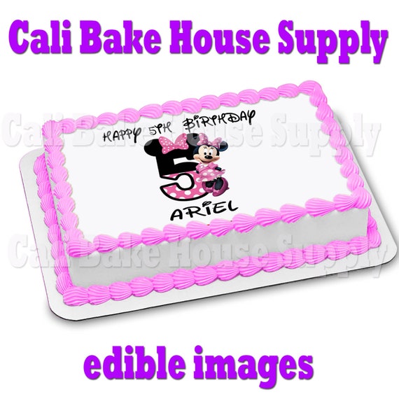 Image Comestible De Gateau De Souris Minnie Feuille De Etsy