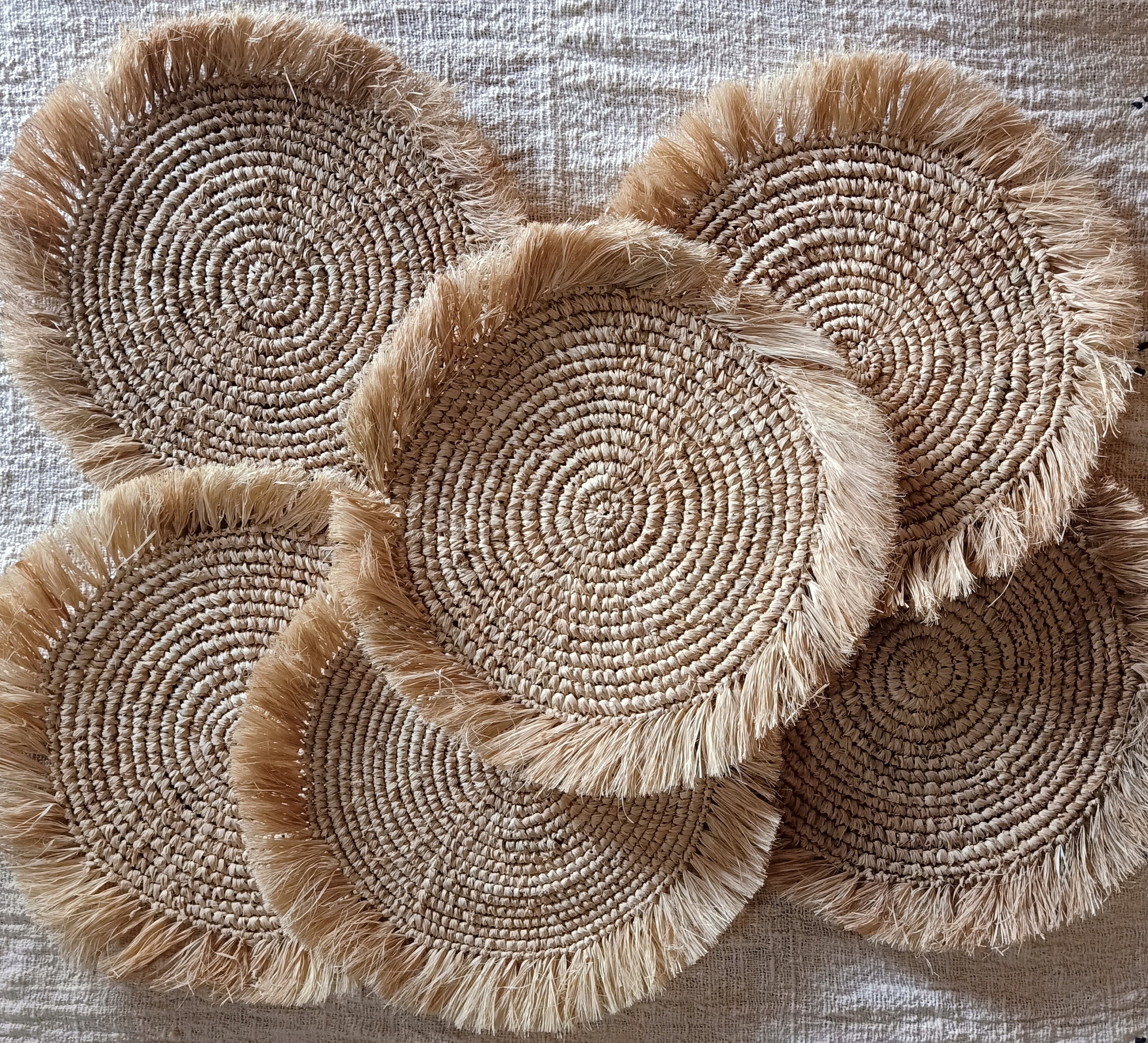 Raffia Placemat Set Natural Fringe HandMade Indonesia Etsy