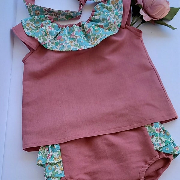 Linen and Liberty Angel Swing Top with Matching Ruffled Bottom Bloomers and Headband