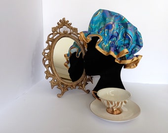 Elegant Teal and Gold Swirls Shower Cap