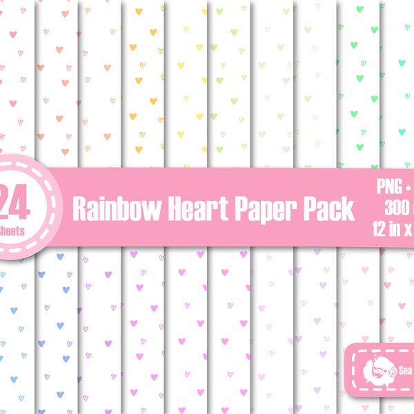 Pastel Rainbow Tiny Heart Digital Paper Pack/ Cute digital paper set instant download/ Scrapbook craft collage/ PNG SVG Designs