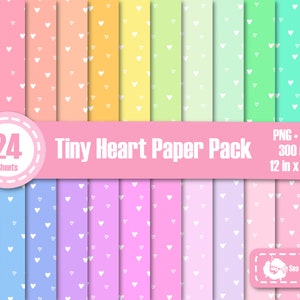 Pastel Rainbow Tiny Heart Digital Paper Pack / Leuke digitale papier set instant download / Scrapbook craft collage / PNG SVG Designs