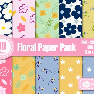 Floral digital paper, Colorful flower digital paper pack, Scrapbooking paper set SVG PNG EPS, Seamless pattern