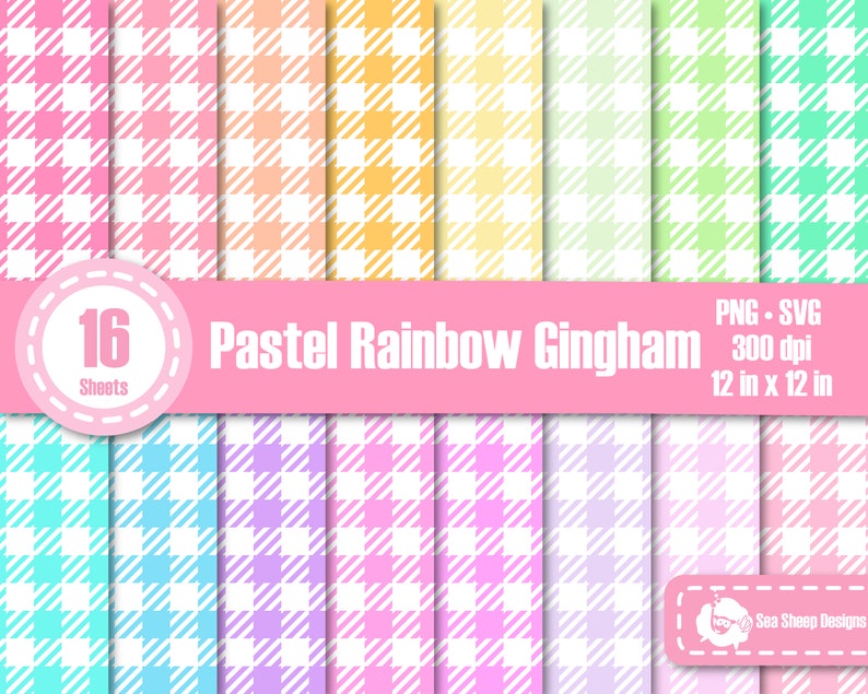 Gingham Digital Paper Set in Pastel Rainbow Colors SVG PNG digital paper pack Plaid for collage and scrapbook Instant download