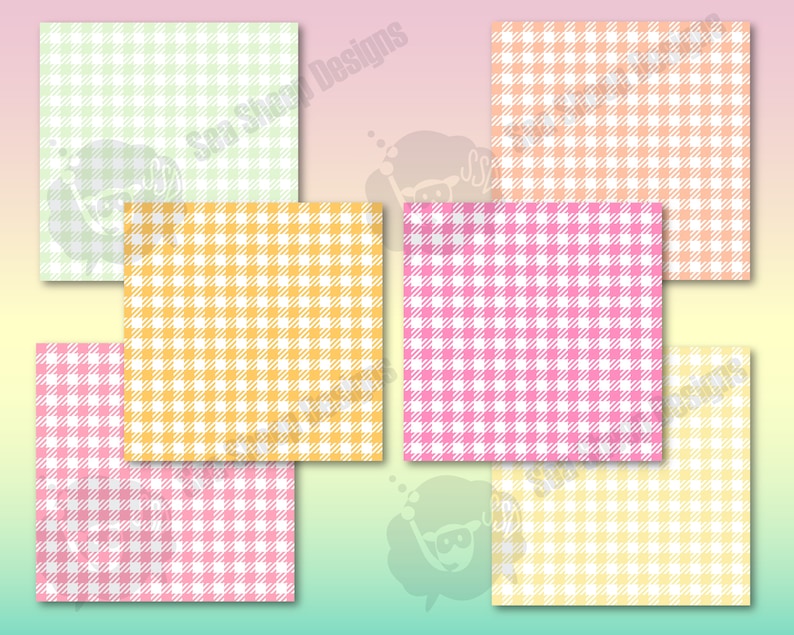 Gingham Digital Paper Set in Pastel Rainbow Colors SVG PNG digital paper pack Plaid for collage and scrapbook Instant download