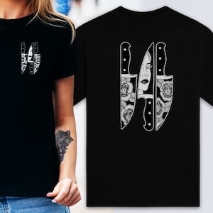 Knife and Rose Tattoo Shirt WITH Back Design | Traditional Tattoo | Short-Sleeve Unisex T-Shirt