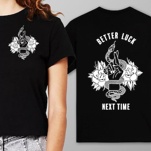 Snake and Roses Tattoo T-Shirt WITH Back Design | Alternative, Punk Rock Traditional Tattoo Flash Style Short-Sleeve Unisex T-Shirt