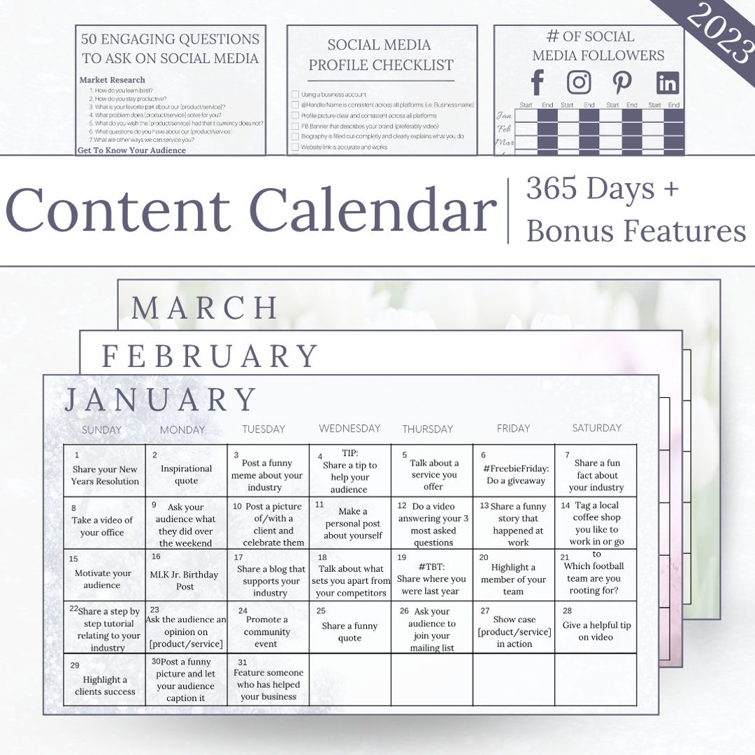2023 Social Media Content Calendar + Bonus Features for 365 Days! - Etsy