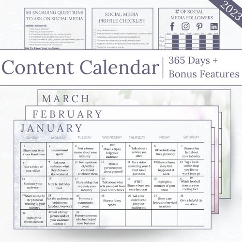 2023 Social Media Content Calendar Bonus Features for 365 - Etsy