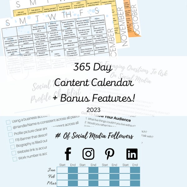 365 Day Social Media Content Calendar + Bonus Features!