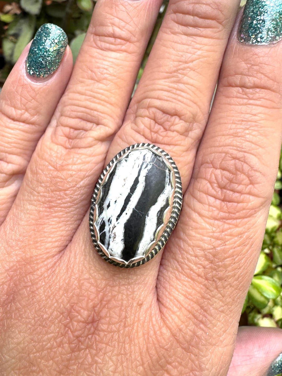•DUALITY• amber + white buffalo + silver ring (size 8.25) main image 1