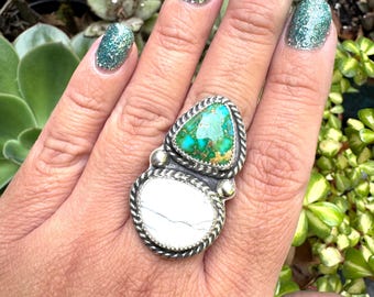 Anillo de turquesa búfalo blanca talla 9.5 / Plata de ley / Joyería personalizada / Hecho a mano / Pieza única
