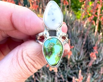 Anillo de turquesa búfalo blanca talla 9 / Plata de ley / Joyería personalizada / Hecho a mano / Pieza única