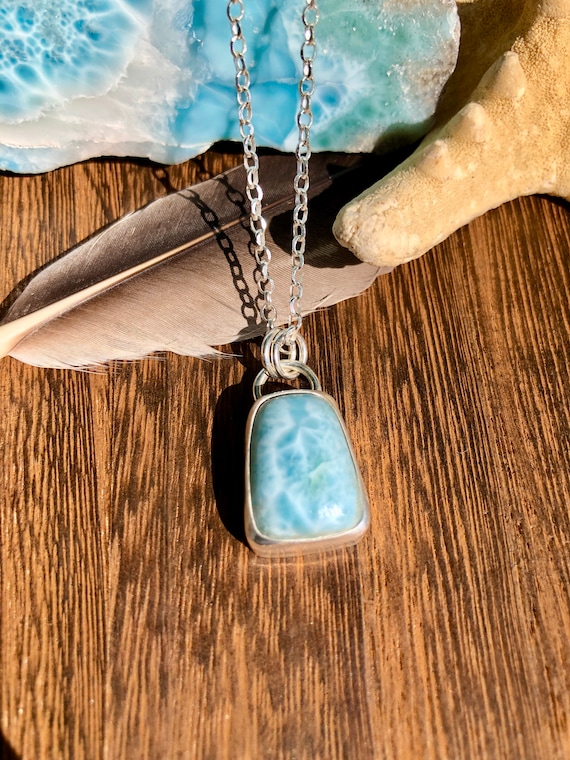 Larimar Pendant Necklace Artisan Jewelry Handcrafted Unique Custom Made Gifts One of Kind Jewelry