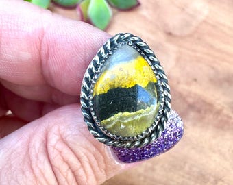 Anillo de jaspe amarillo talla 6.5 / Plata de ley / Hecho a mano / Bumble