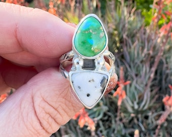 Anillo de turquesa búfalo blanca talla 7 / Plata de ley / Joyería personalizada / Hecho a mano / Pieza única