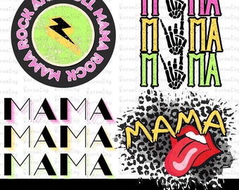 Retro Mama PNG Bundle: Rock and Roll Shirt Designs (Digital Download)