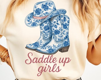 Westernlaarzen en hoed met bloemen, png-ontwerp: cowgirlkunst (digitale download)