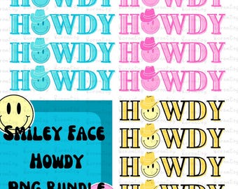 Smiley Face Howdy PNG: Western Retro Sublimation Design (Digital Download)