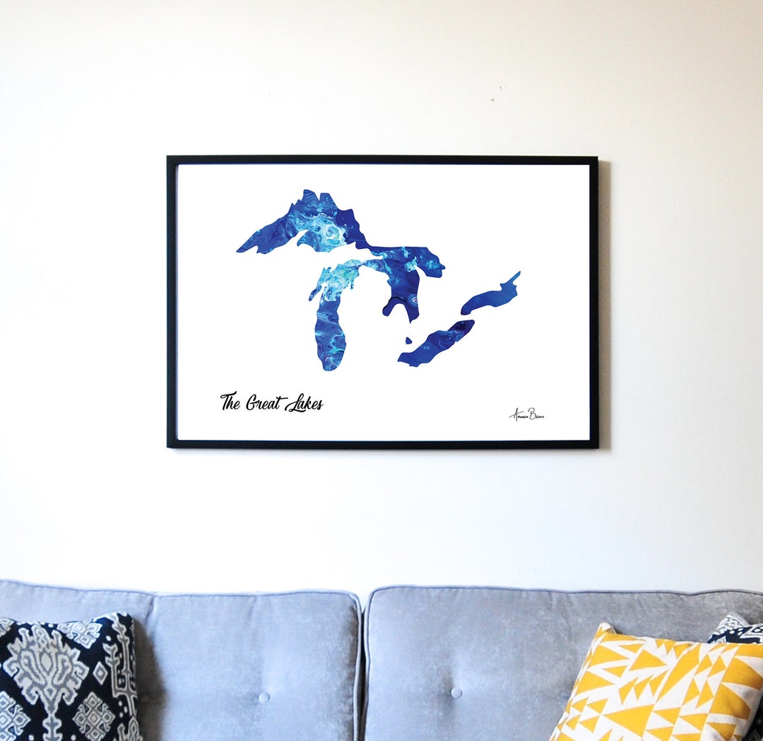 The Great Lakes Art Print, the Great Lakes Wall Art, Acrylic Painting