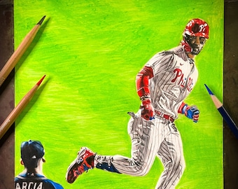 Bryce Harper Handmade Colored Pencil Illustration Print, Phillies Fan Art, Baseball Fan Art, Sports Fan Art