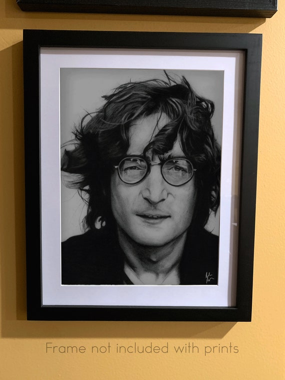 ジョン・レノンの手作り木炭イラストプリント、ビートルズのファン