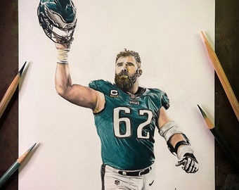 Jason Kelce Handmade Colored Pencil Illustration Print, Eagles Fan Art, Football Fan Art, NFL Fan Art