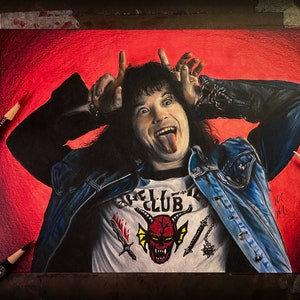 Eddie Munson Handgemachte Buntstift Illustration Print, Stranger Things Fan Art, Joseph Quinn Fan Art