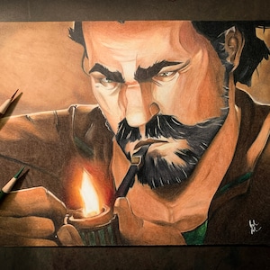 Ilustración impresa a lápiz de color hecha a mano por Vander, arte de fan de League of Legends, arte de fan de Arcane, arte de fan de videojuegos