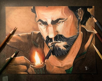 Vander Handmade Colored Pencil Illustration Print, League of Legends Fan Art, Arcane Fan Art, Gaming Fan Art