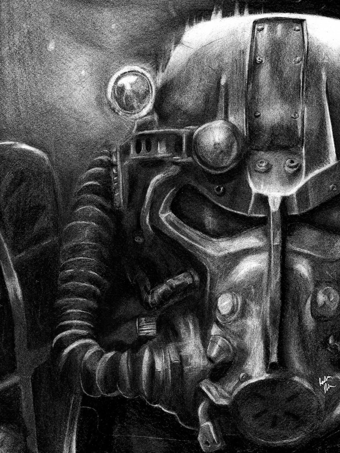 Fallout Power Armor Handmade Charcoal Illustration Print, Bethesda Fan Art,  Fallout 4 Fan Art, Video Game Fan Art - Etsy, image size:1080x1440