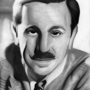 Impressão de ilustração feita à mão em carvão de Walt Disney, arte de fãs do Disney World, arte de fãs da Disneylândia