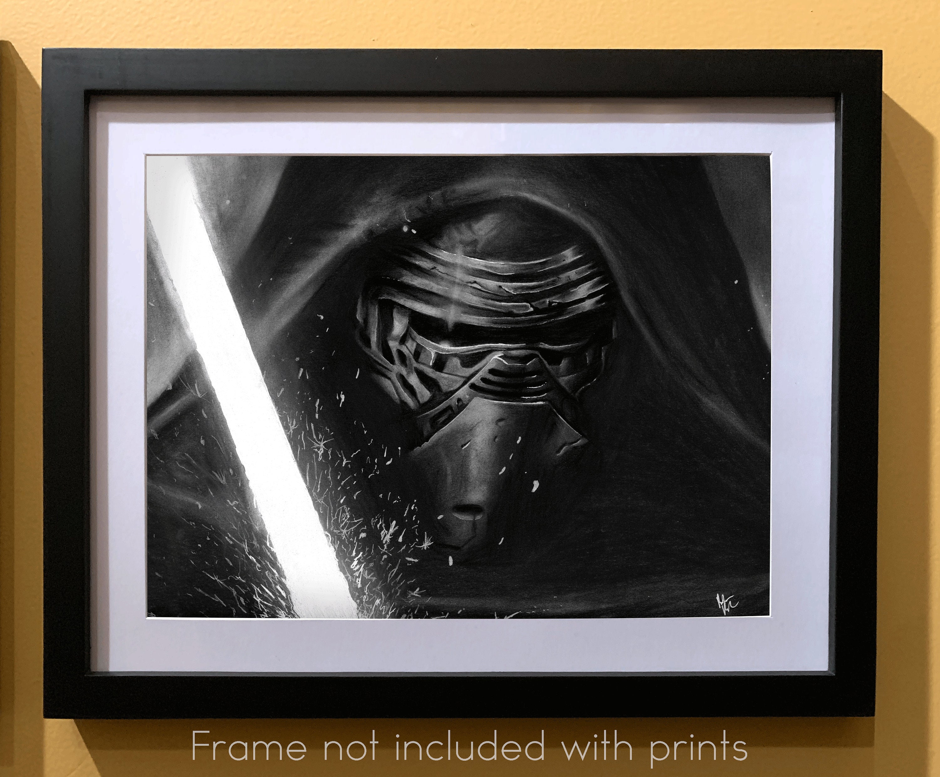 Kylo Ren Handmade Charcoal Illustration Print, Star Wars Fan Art