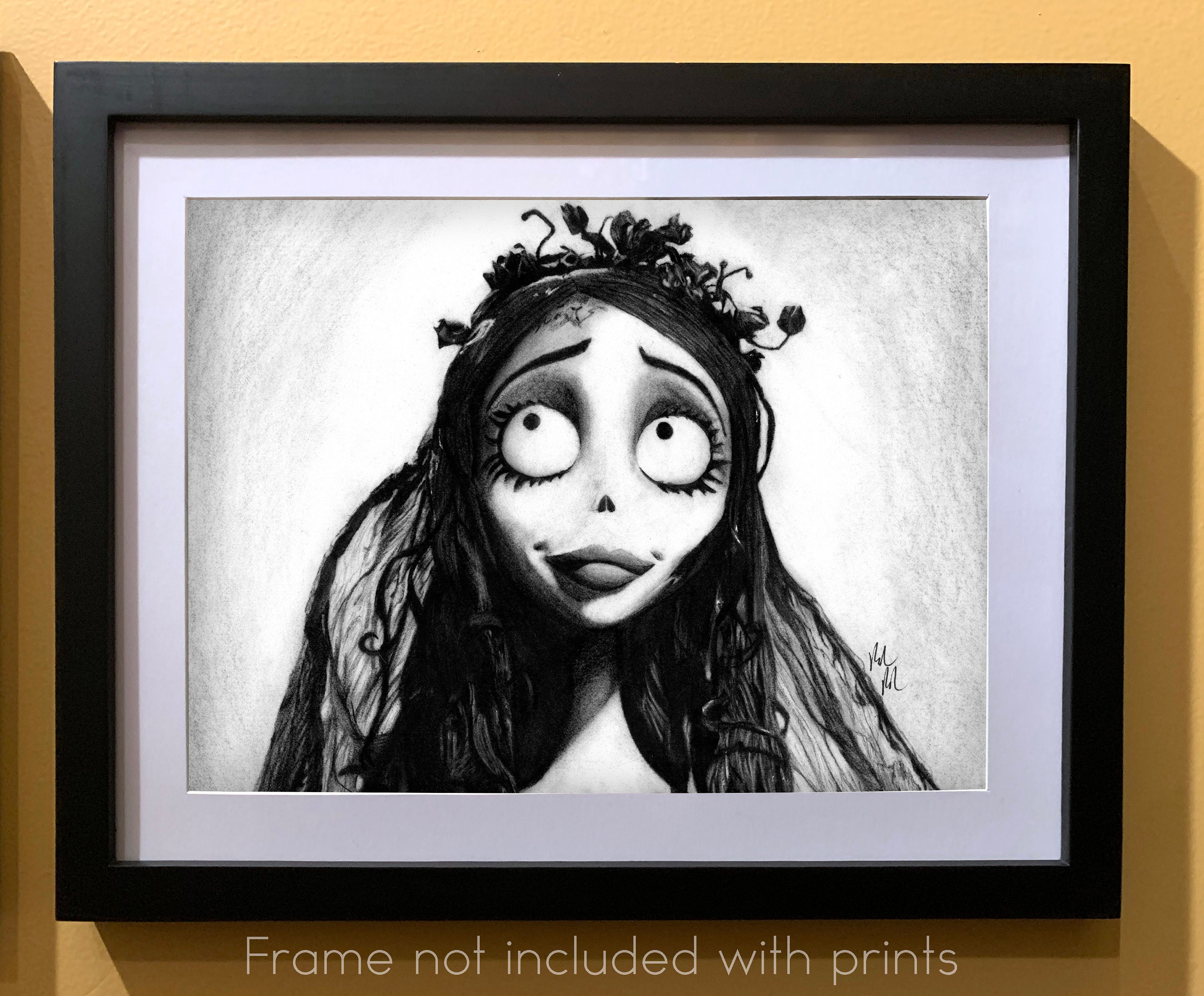 Corpse Bride Emily Handmade Charcoal Illustration Print, Halloween Art ...